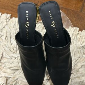NWOT black mules with gold heels